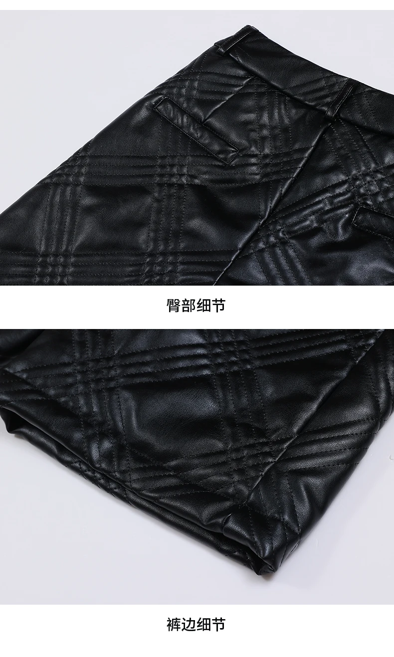 ZUZK Black PU Leather Thick Bermuda Shorts For Women Winter Warm Long Shorts Motorcycle Punk High Waist Bermuda Femme
