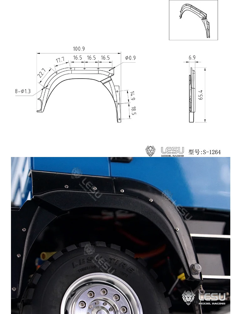 RC 1/14 ABS-Kunststoff-Radabdeckung für Tamiya Hydraulikbagger, Lader, Muldenkipper, SCANIA, MAN, VOLVO Anhänger, Kipper, DIY-Teile – Detail 2