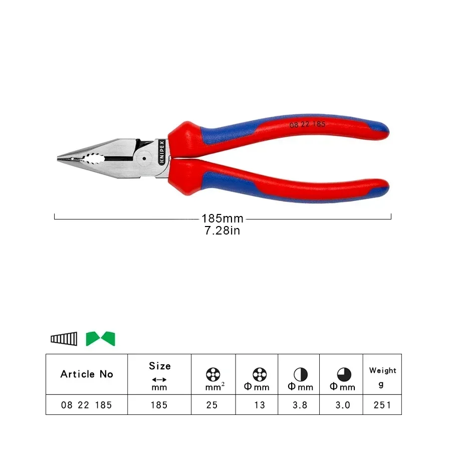 KNIPEX Tools 5 Needle-Nose Combination Pliers with Soft Handle Powerful Combination Pliers with Pointed Jaws 08 22 185