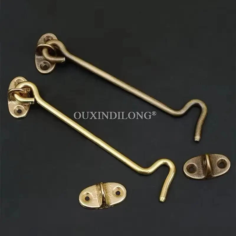 Retro 8PCS Solid Brass Antique Cabin Hook and Eye Latch Lock Window Shed Gate Door Hook Windproof Hooks + Screws