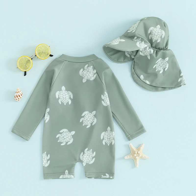 Long Sleeve Rash Guard Swimsuit Set for Toddlers with Matching Swim Cap 2