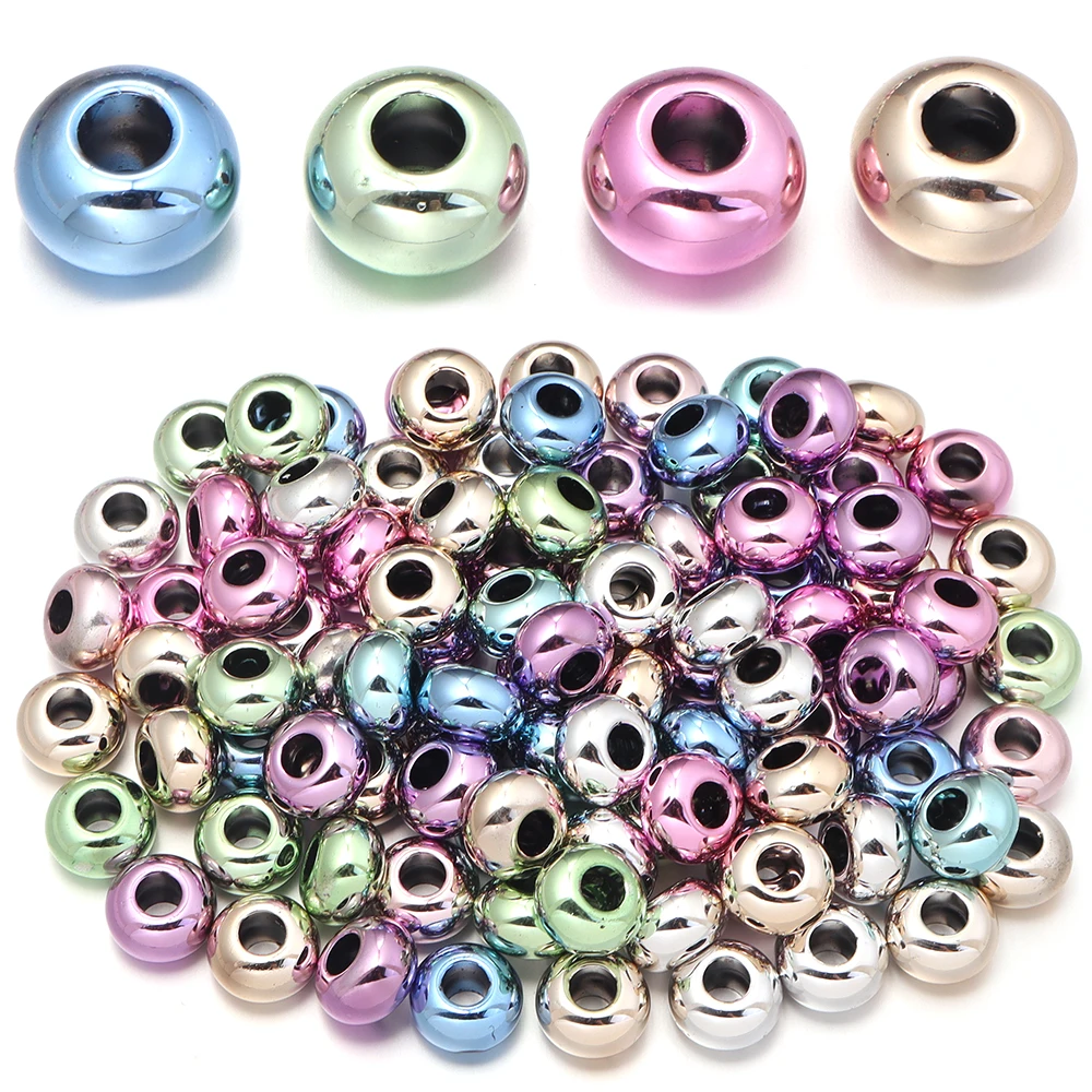 30 Stück/Set Metallfarbene Acrylperlen mit Großem Loch, Runde Lose Abstandsperlen für DIY-Schmuckherstellung, Armband- und Halskettenzubehör – Detail 6