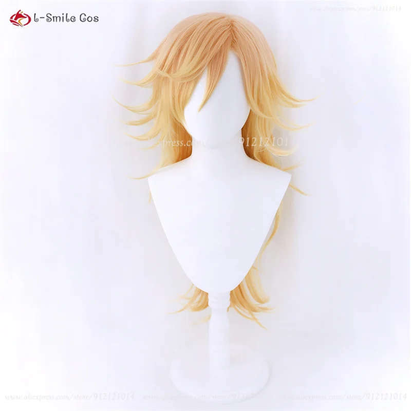 Anime Douma Cosplay Wig Cruly Golden Orange Gradient Douma Wigs Heat Resistant Synthetic Hair Halloween Party Wigs + Wig Cap