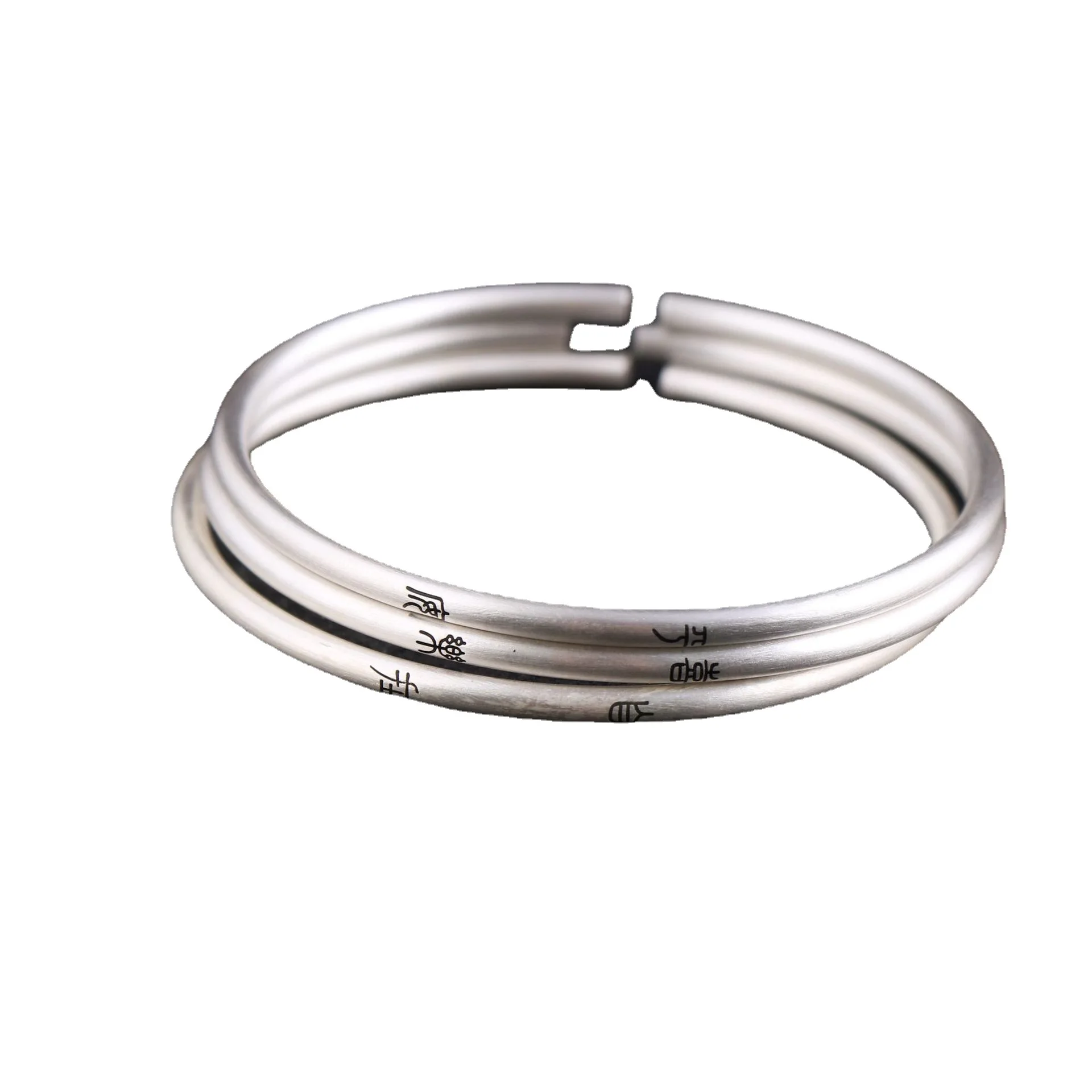 

S999 Retro Silver Bracelet Thin Round Bar Small Peaceful Joy Opening Sterling Silver Bracelet Bangle