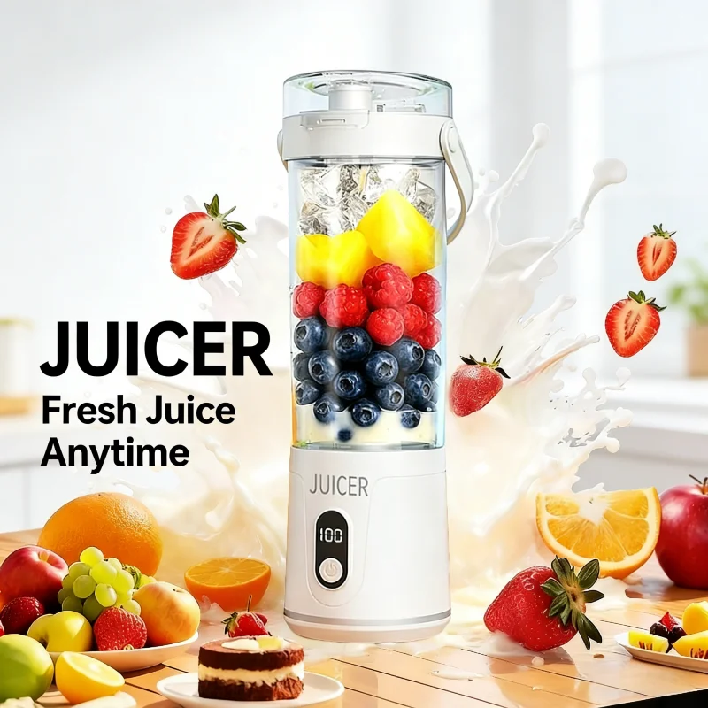 Portable Blender 600ML Electric USB Rechargeable Juicer for Smoothies Fruits Personal Mini Juicer for Travel Outdoor Fitness