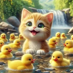 Huacan 5D 다이아몬드 페인팅 동물 고양이 DIY 다이아몬드 모자이크 폭포 오리 벽 아트 작업 홈 장식 수제 취미 공예 키트