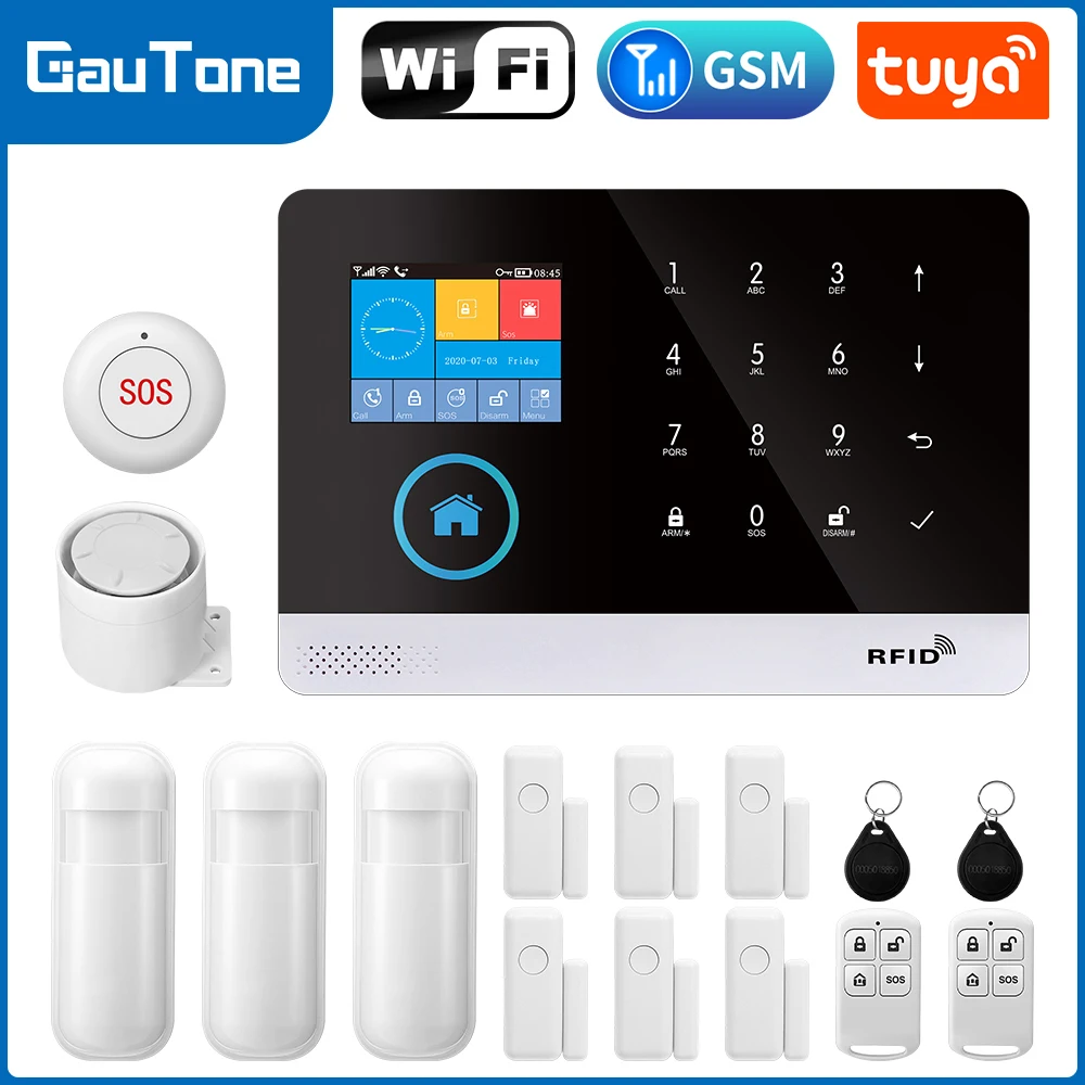 Sistem Alarm Wifi hidup cerdas GSM keamanan rumah pengendali jarak jauh nirkabel perumahan 2G Tuya Alarm pusat dengan Sensor gerak