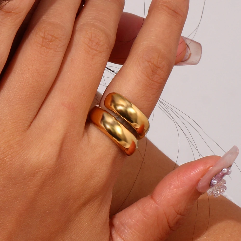 2022 New Double Layer Circle 18K Gold Plated High Polished Snake Ring For Female Trendy Tarnish Free Jewelry Gold Party Ring