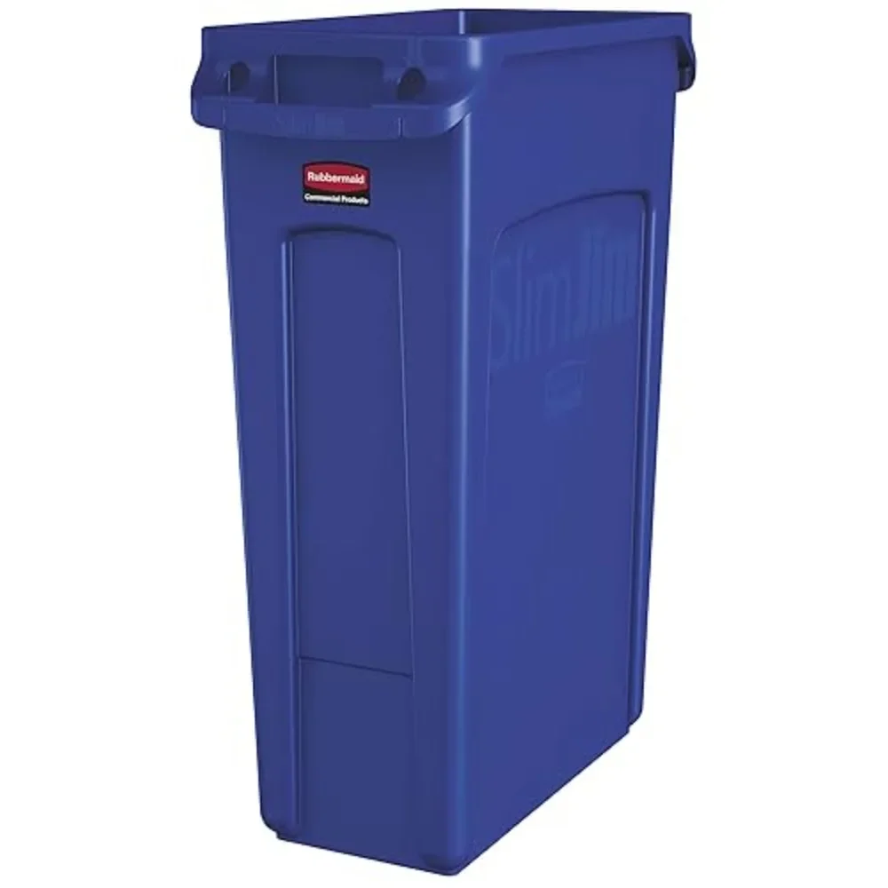 Commercial Products Slim Jim Trash/Garbage Can with Venting Channels, 23-Gallon, Blue, for Kitchen/Office/Workspace