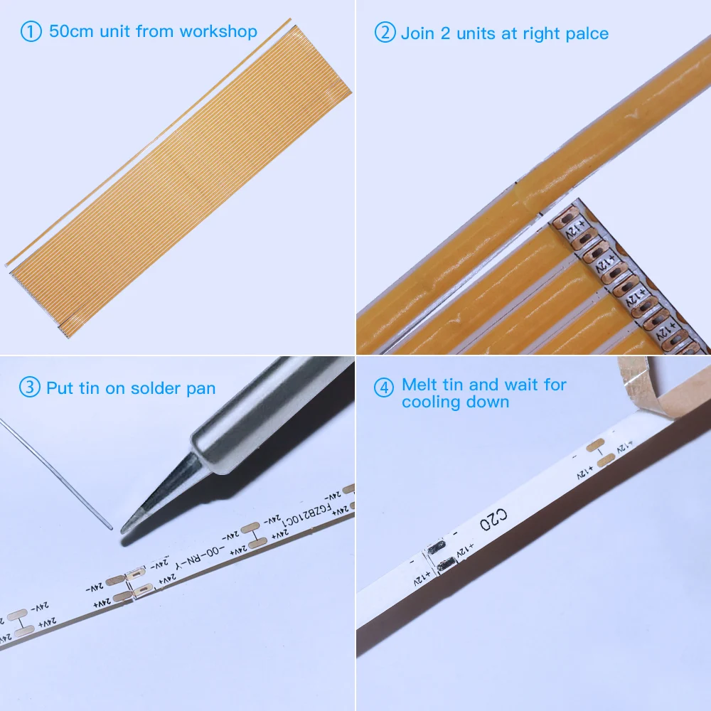 Flexible 4mm/5mm LED COB Strip Tape Lights for DIY Home Decor 400LED/m 9 Colors High Density Dimmable 12V 24V Cuttable