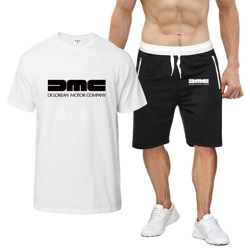 2023 New Men's Delorean Motor Company Printing Summer High Quality Sportswear T-Shirt Shorts Sleeve + Casual Sweatpants Suit