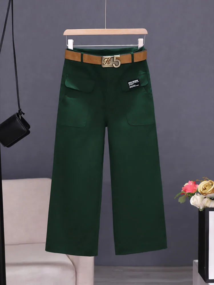 Donna 2025 nuovi popolari pantaloni a gamba dritta a vita alta e gambe larghe in primavera e autunno pantaloni casual a nove punti alla moda