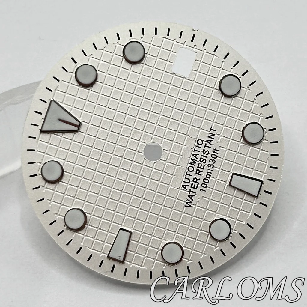 TOP 29mm NH35 NH36 4R35 4R36 White Sterile Luminous Watch Dial At 3 O'clock 3.8 O'clock Case Crown Movement