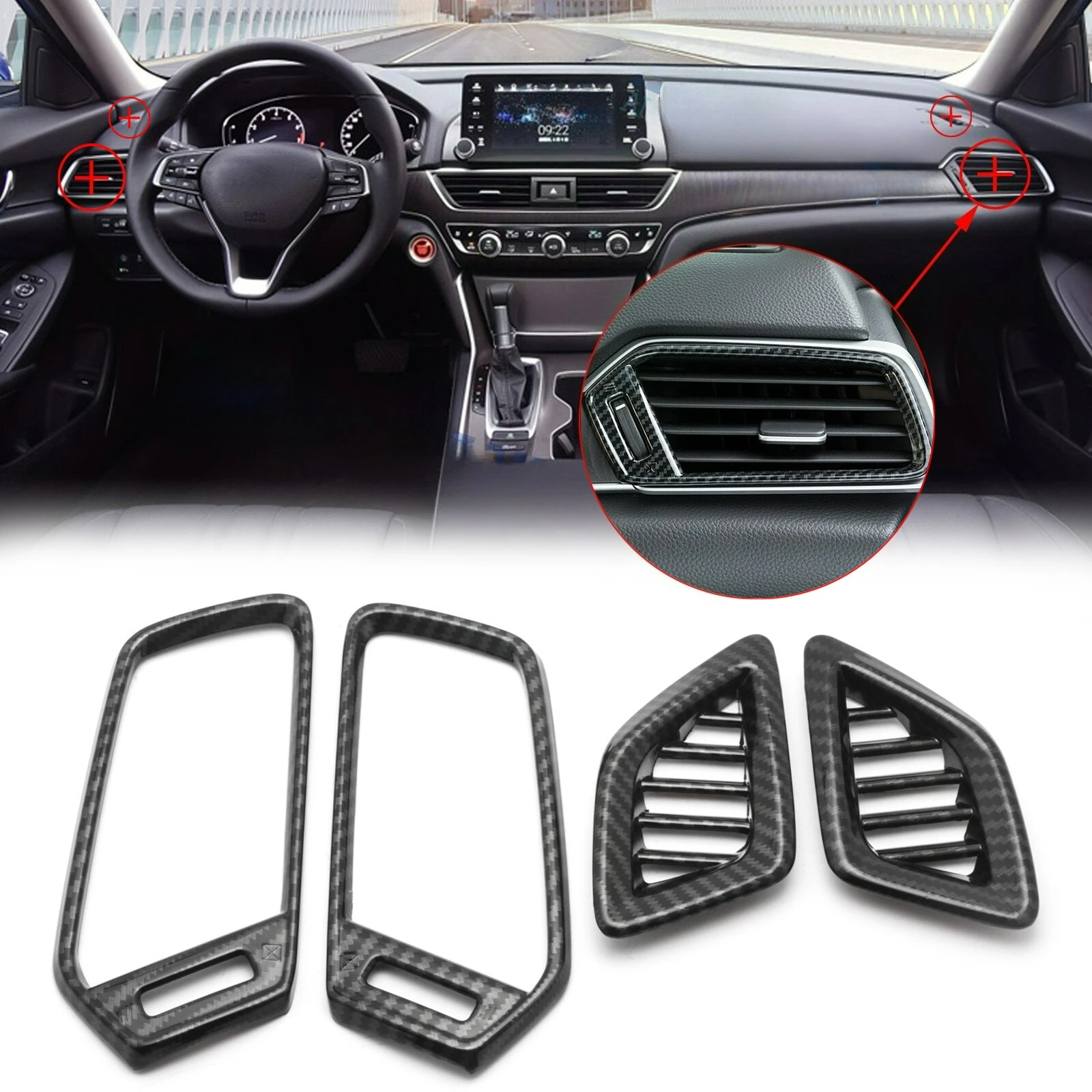 

For Honda Accord 2018 - 2022 Carbon Fiber ABS Dashboard Air Vent Outlet Socket Cover Trim