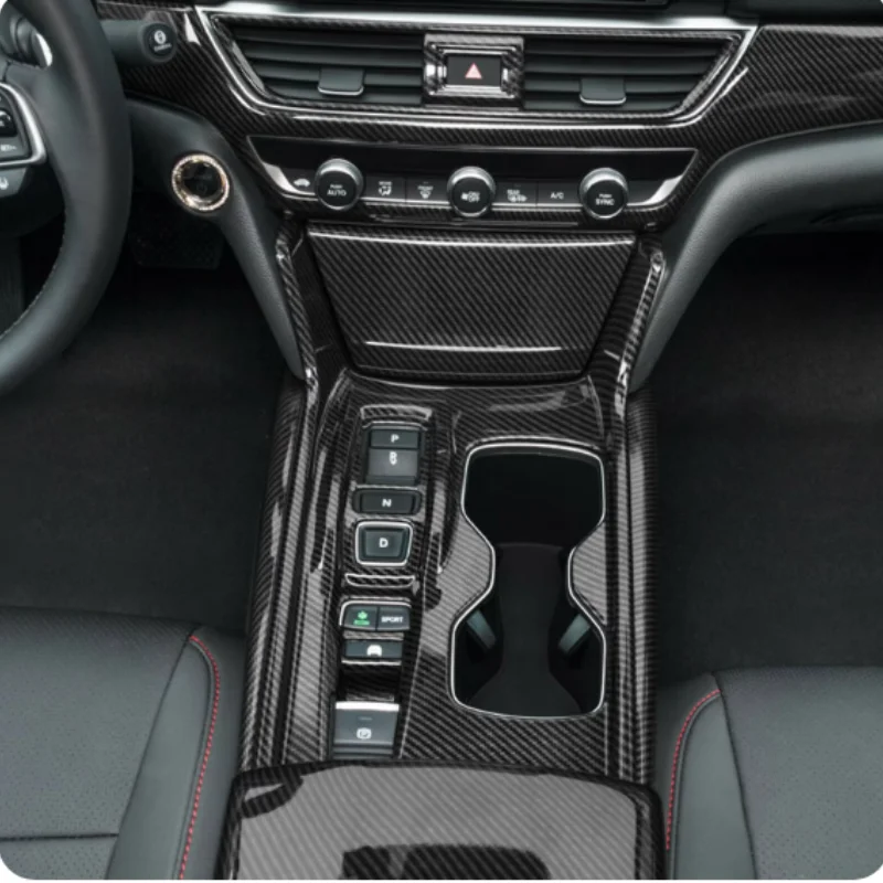 Carbon Fiber Style Interior Center Console Gear Shift Box Panel + Cigarette Lighter Panel Cover Trim For Honda Accord 2018-2022