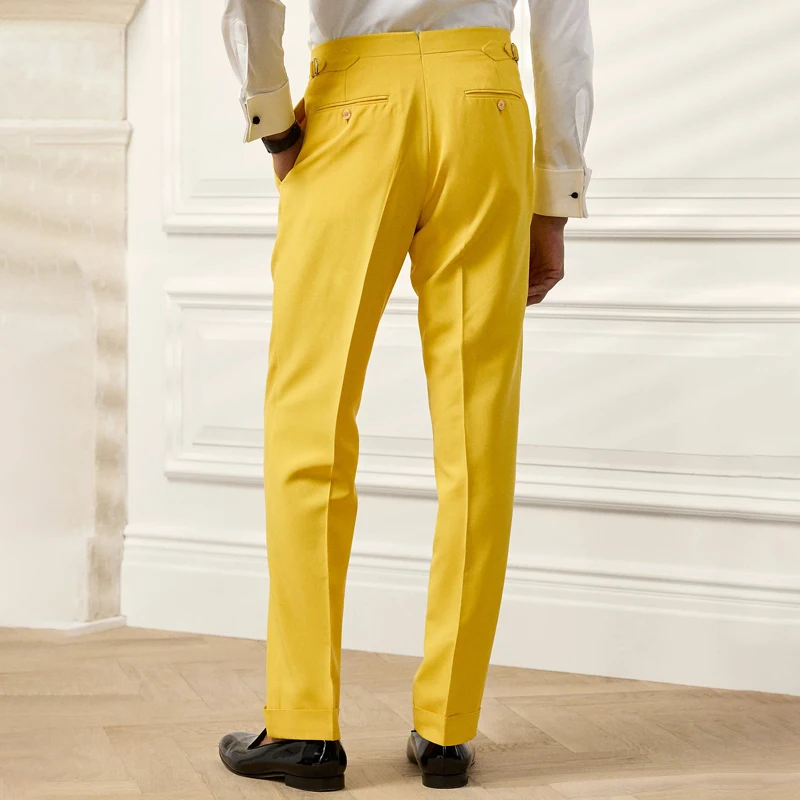 Classic Yellow Men's Pants 2024 Spring and Autumn New Product British Fashion Elegant Style Customized Pants for Men