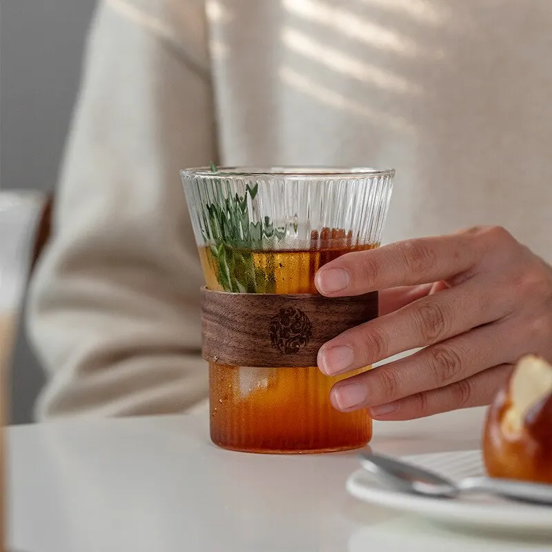 

350ML Waist Cinching Glass Cup Glass Coffee Mug Walnut Cup Sleeve Glass Cup Glasses Coffeeware Tea Mugs Beer Mug