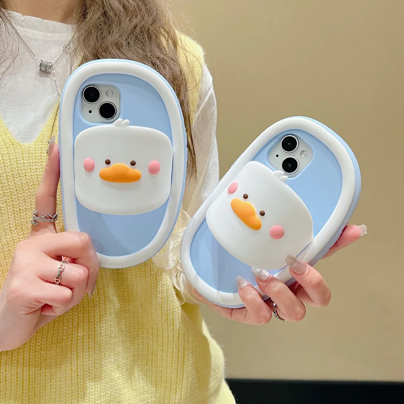 High Aesthetic Blue Duck Slippers Suitable For iPhone 15 Promax Phone Case 3D Soft Case 11 12 13 14 15 Anti Drop Snd Shock Absor