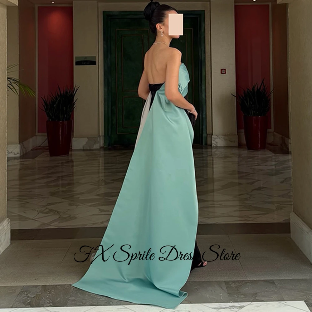 ファッションストラップレスノースリーブホームカミングドレスモダンなコントラストカラーイブニングドレス高品質スイープトレインパーティードレス