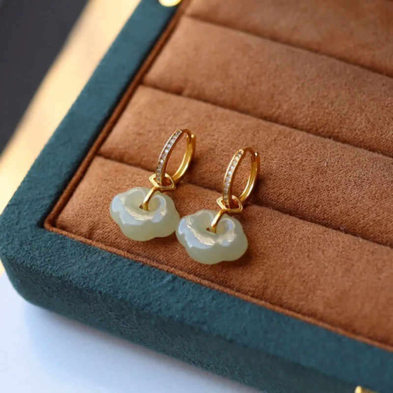 

Natural Hetian Jade Ruyi S925 Silver Detachable Light Luxury Earrings Women'S Ear Drops