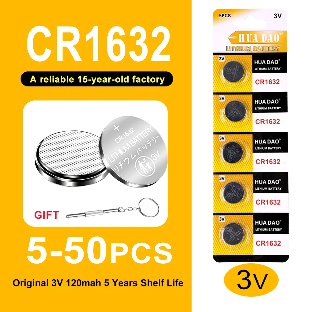 5-50PCS 3V CR1632 Battery CR 1632 Lithium Battery DL1632 BR1632 KCR1632 ECR1632 Automotive Remote Key Button Battery