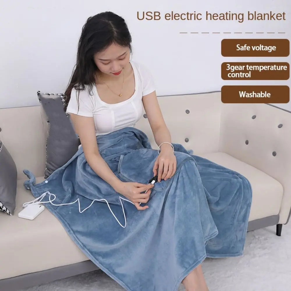 Fashion Flannel USB Electric Heated Blanket Wearable Washable Warm Shawl Multipurpose 3 Heating Levels Leg Cover Office