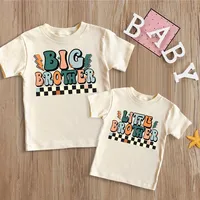 Big Brother Little Brother Print Kids Shirt Retro Child Sibling Matching T-shirt Summer Boys Girls Tops Toddler Short Sleeve Tee