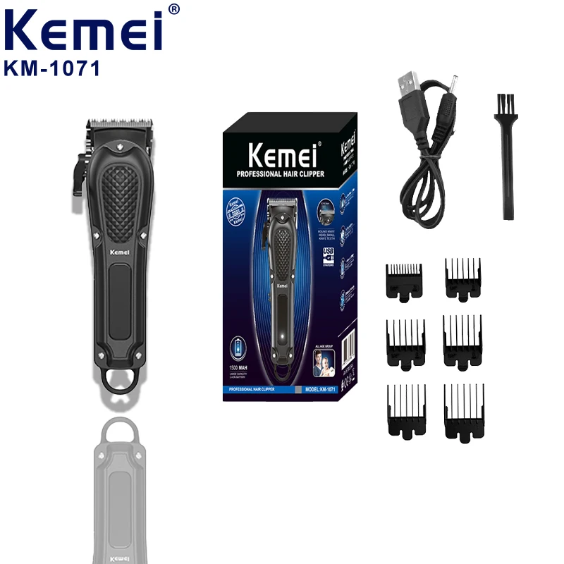 

Kemei KM-1071 стрижка USB перезаряжаемая электрическая стрижка долговечный триммер Plug and Play машина для стрижки волос из углеродистой стали