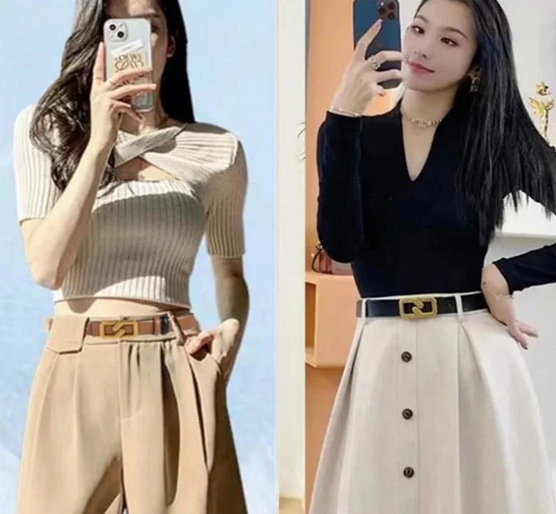 حزام جلد طبيعي قابل للعكس للنساء لفساتين السراويل الجينز، أحزمة أزياء الفساتين #2