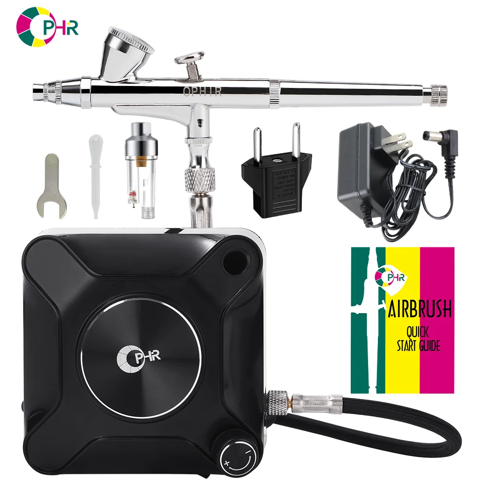 OPHIR Dual Action Airbrush Compressor Kit per Nail Airbrush Model Cake Car Shoes Painting 0.2mm 0.3mm aerografo per scegliere AC045