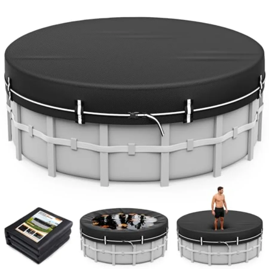 

Above Ground Pool Cover for 15 FT Round Pools, 420D Solar Material, Blue, Waterproof Dustproof Windproof with Ground Nail Acces