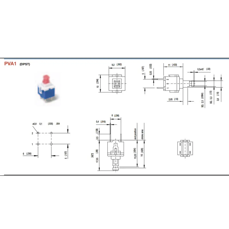 1PCS/LOTS U.S.A. PVA1 Tactile Switch 10*9 Self-Ejecting Self-Resetting Pushbutton Straight 4-pin Tower Type PVA10AH11.2NV2