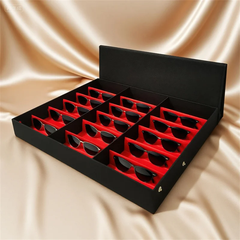

High-end Eyewear Storage Display Box With 12/18 Compartments Standing Type Eyewear Storage Display Counter Display Storage Box