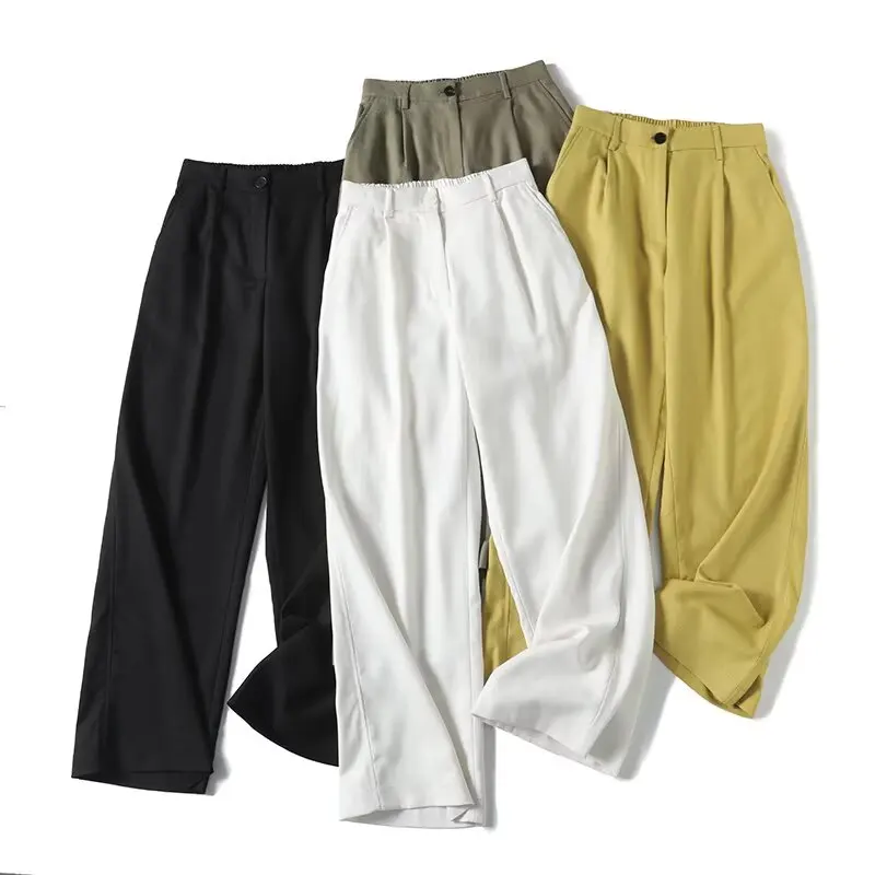 

Women's new Fashion Multi colored casual versatile linen blend wide leg pants retro high waisted side pocket women's pants Skazi