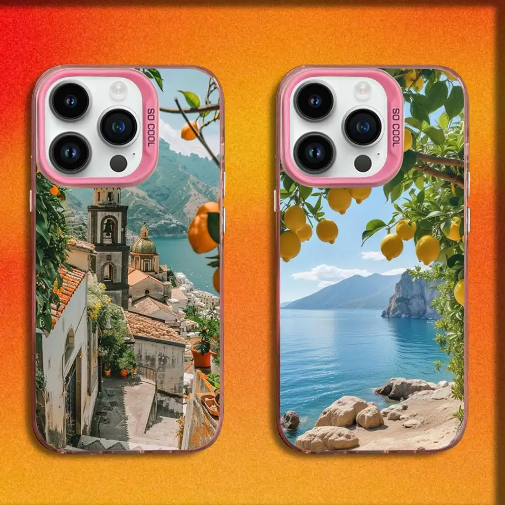 

European Amalfi Coast Phone Case For iPhone 17,16,15,14,13,12,Pro,Max,Plus,E,SE4,Air,Mini Pink IMD Box