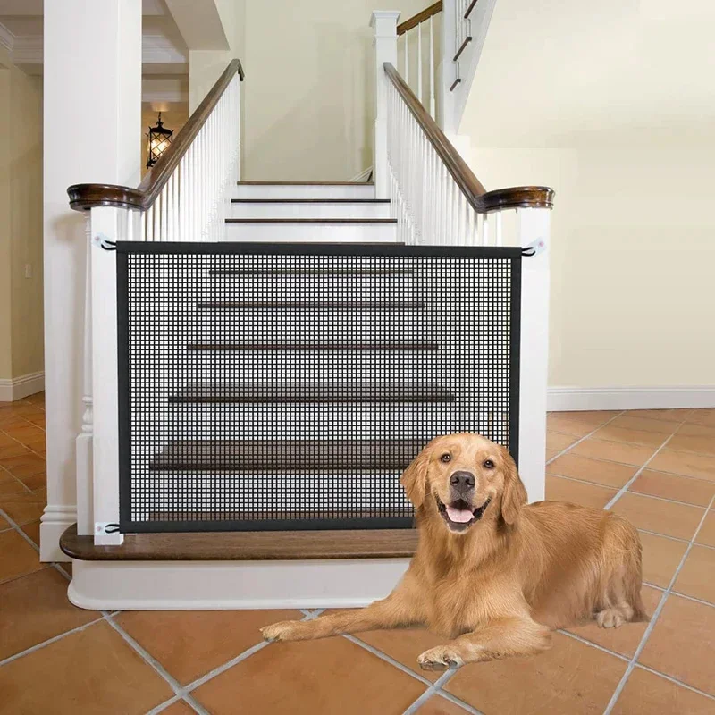 Folding Pet Isolation Barrier Indoor Entrance Stairs Dogs Baby Gate Separation Safety Guards Breathable Mesh Playpen Pet Fences