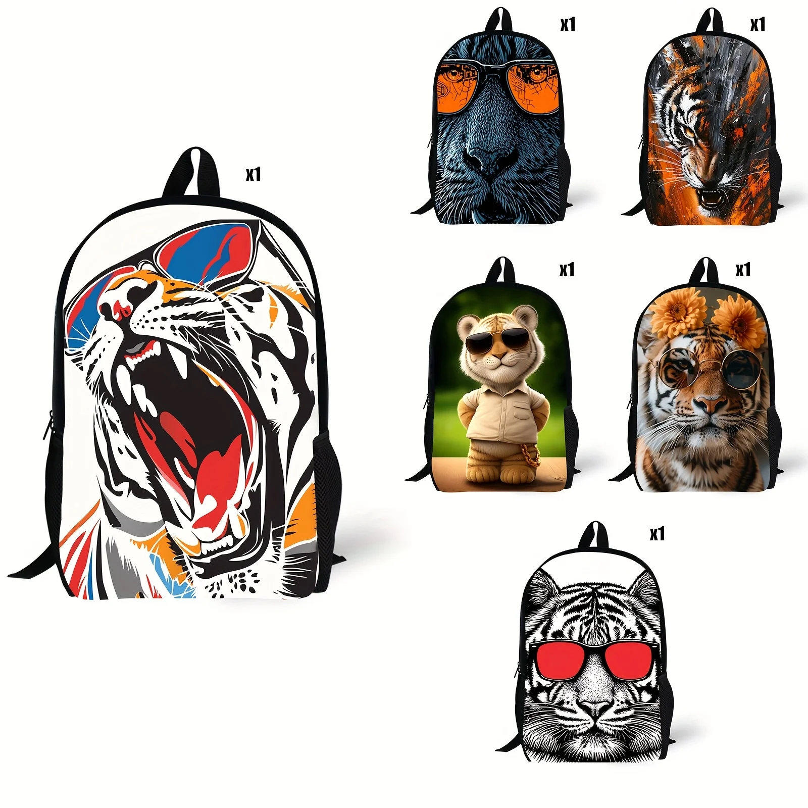 

1pc Sunglasses Tiger Print Cool School Bag, Young Student Schoolbag, Casual Large Capacity Portable Travel Bag