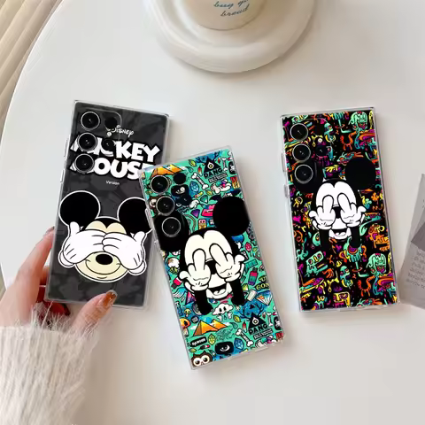 Phone Case For Samsung Galaxy S24FE S25 S23 S21 Ultra S20 S24 FE S22 S25 Plus A35 A55 5G Minnie Cartoon Mickey Case Clear Cover