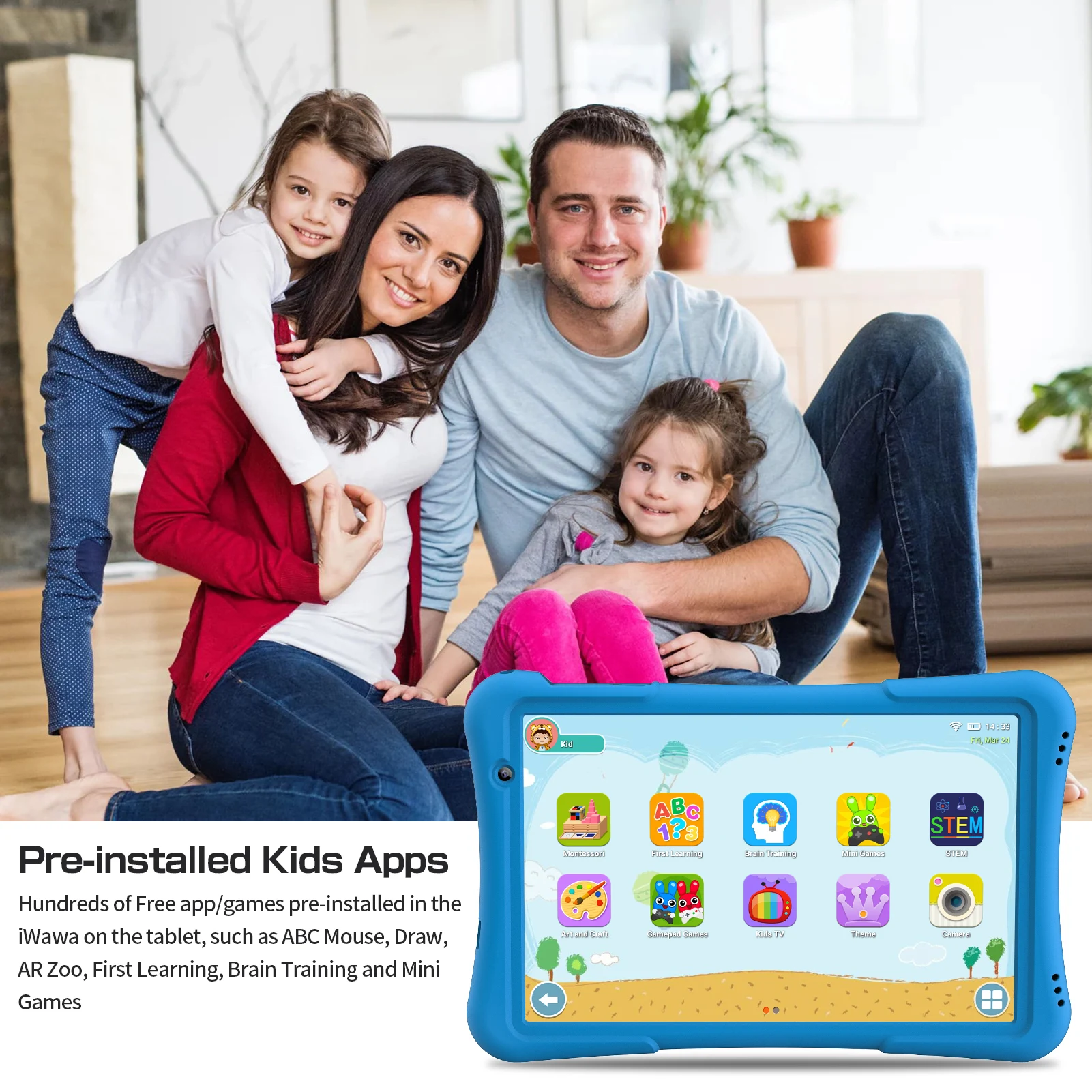 PRITOM Tablet infantil Android 12 de 10 polegadas 32 GB, Quad-Core, 6000 mAh, grande tela HD IPS, WiFi 6, câmera dupla, Bluetooth,