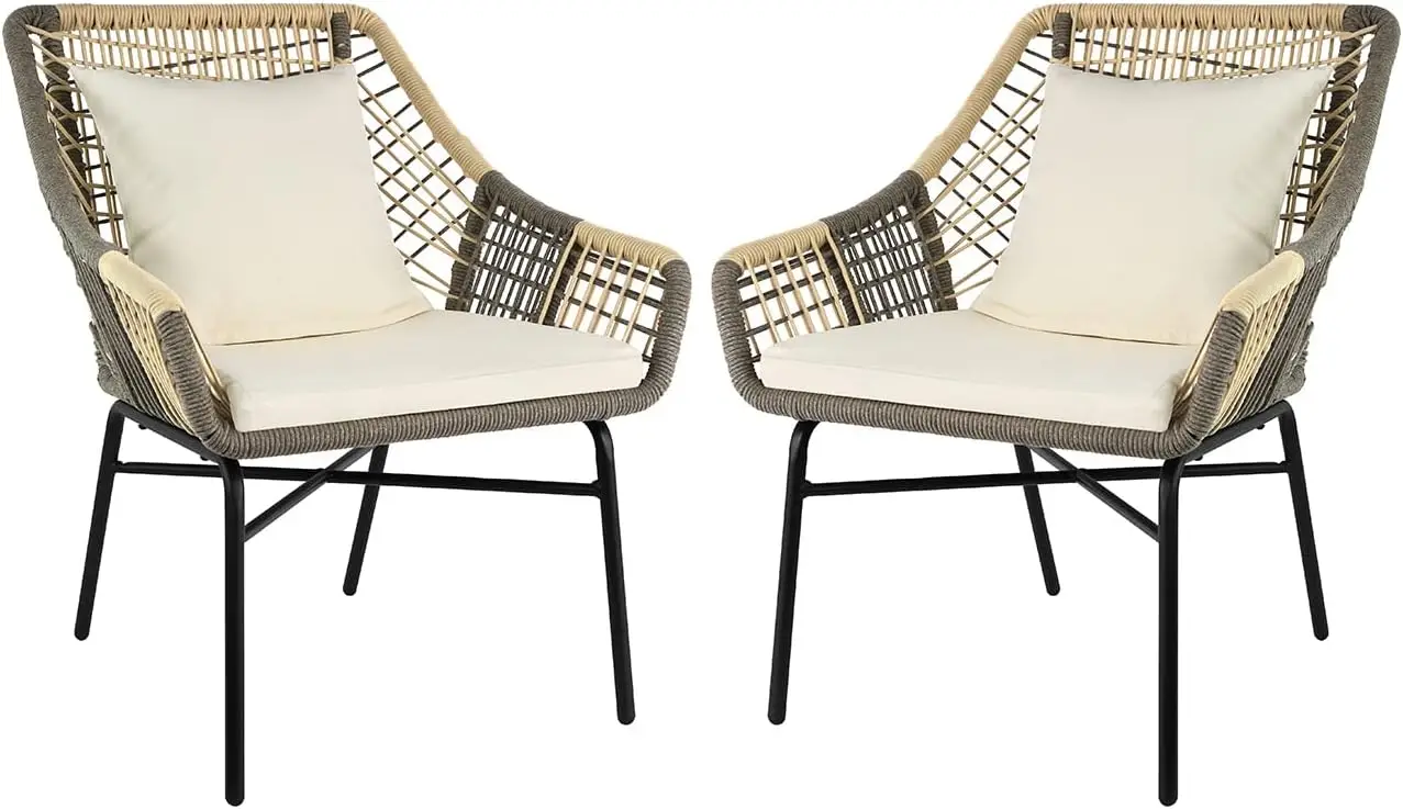 

XCYAmazon Basics Outdoor All Weather Rope Club Chair with Steel Frame with Cushions - 2 Pack, Beige