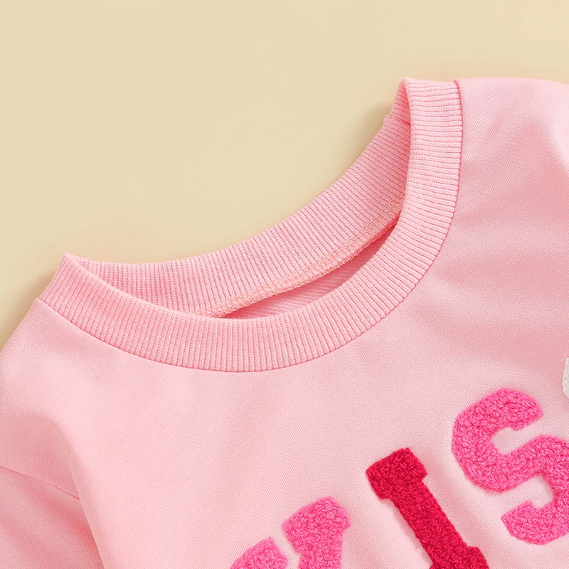 Baby Girl Boy Valentines Day Outfit Long Sleeve Letter Embroidery Sweatshirt Crewneck Top Oversized Sweater Shirts