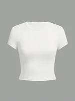 4 Pieces Solid Color Basic Short Sleeved Tight Fitting T-shirt for Women's Casual Summer Minimalist Women's Style Top O-neck
