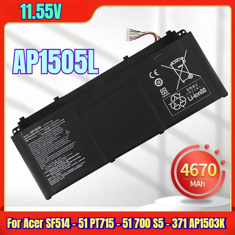 

Аккумуляторы для ноутбуков Acer SF514-551 PT715-551 700 S5–371 AP15O3K, 11,55 В, 4670 мАч