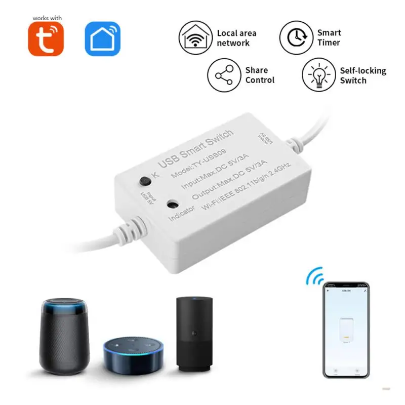 

Tuya USB Smart Switch Universal Breaker Timer Smart Life For USB Appliances Work With Alexa Google Home