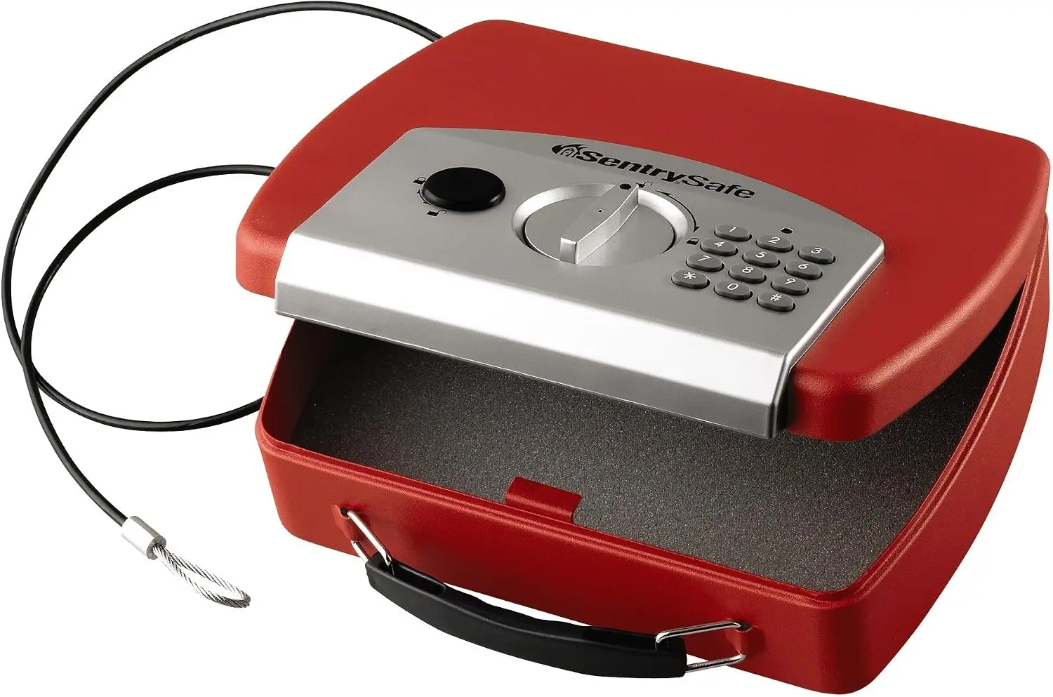 Red Electronic Compact Safe with Steel Tether, Travel Safe Fits in Luggage and Secures Small Valuables During Travel, 0.08 Cubic