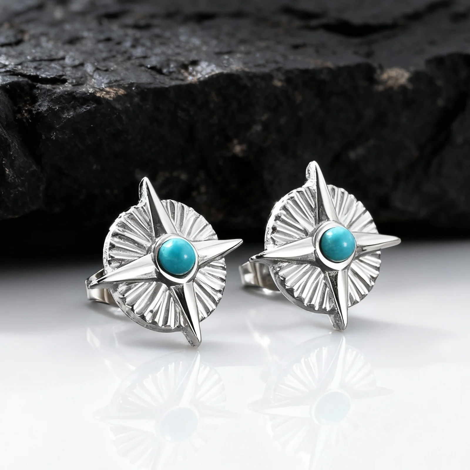 

Stainless Steel Star Stud Earrings for Men,Natural Stone Turquoise Compass Stud Earrings,Waterproof Daily Jewelry Gift