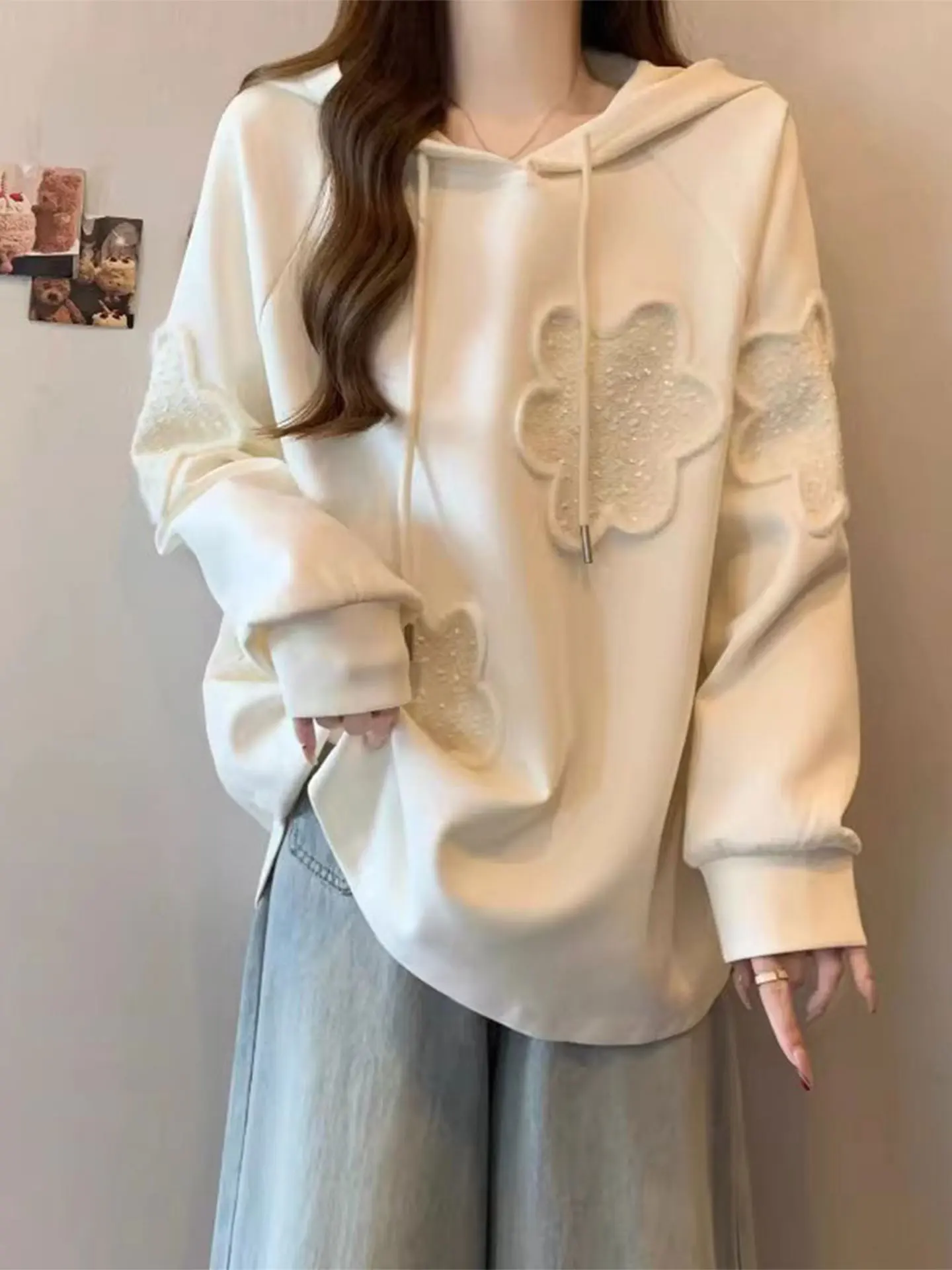 

Женская толстовка с капюшоном и длинным рукавом, весенняя, больших размеров, с уникальным цветочным дизайном, базовая модель