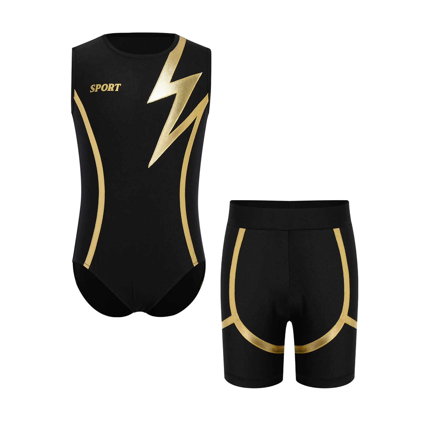 

Kids Boys Sports Set Sleeveless Printed Dance Gymnastics Leotard with Athletic Shorts for Skating Yoga Workout Cycling Training