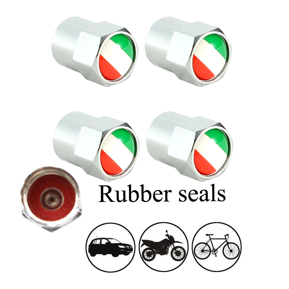 4Pcs/Set Aluminium Italian Flag Logo Pattern Wheel Tire Valve Caps Stem Air Cap Airtight Cover for Automobiles Trucks Protection