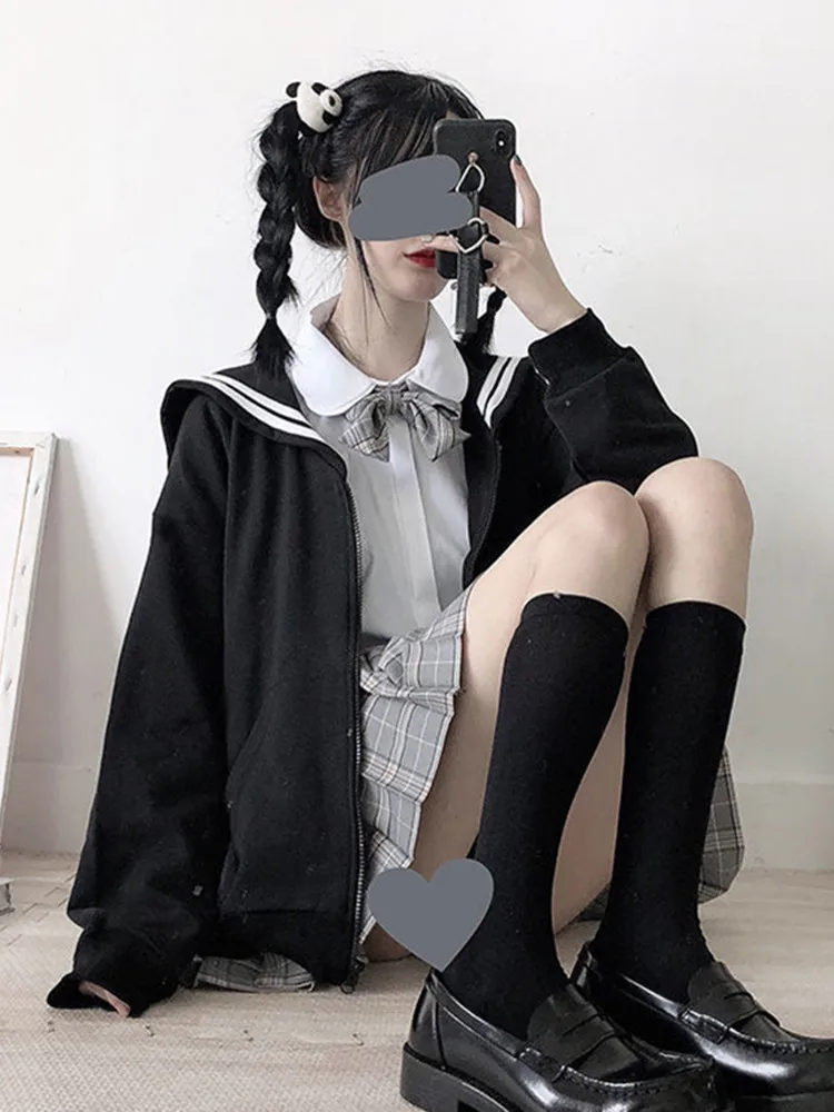 Yangelo Japanese Harajuku Navy Collar Coat Women Punk Sailor Suit JK Uniform Aesthetics Cute Bubble Sleeve Top College Style